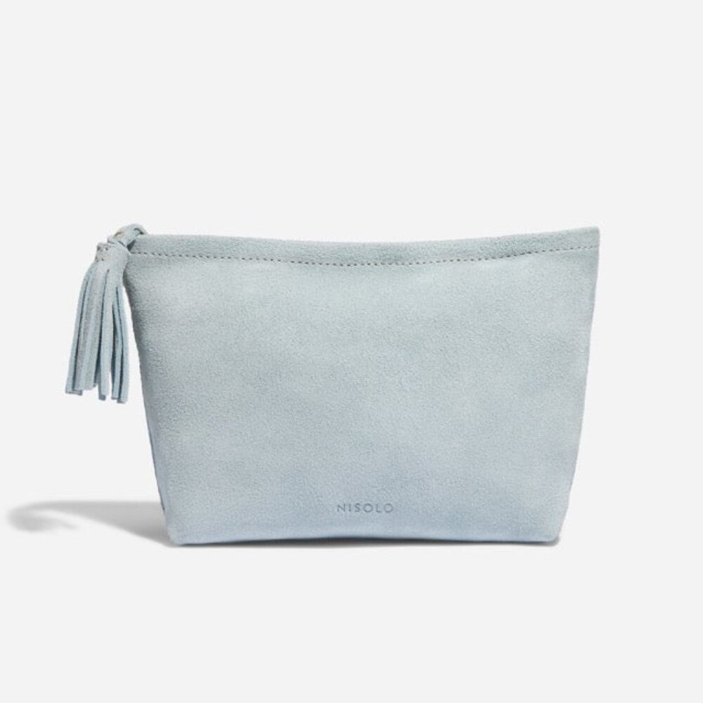 $78 Nisolo Dusty Blue Suede Leather Petra Pouch Clutch NWT